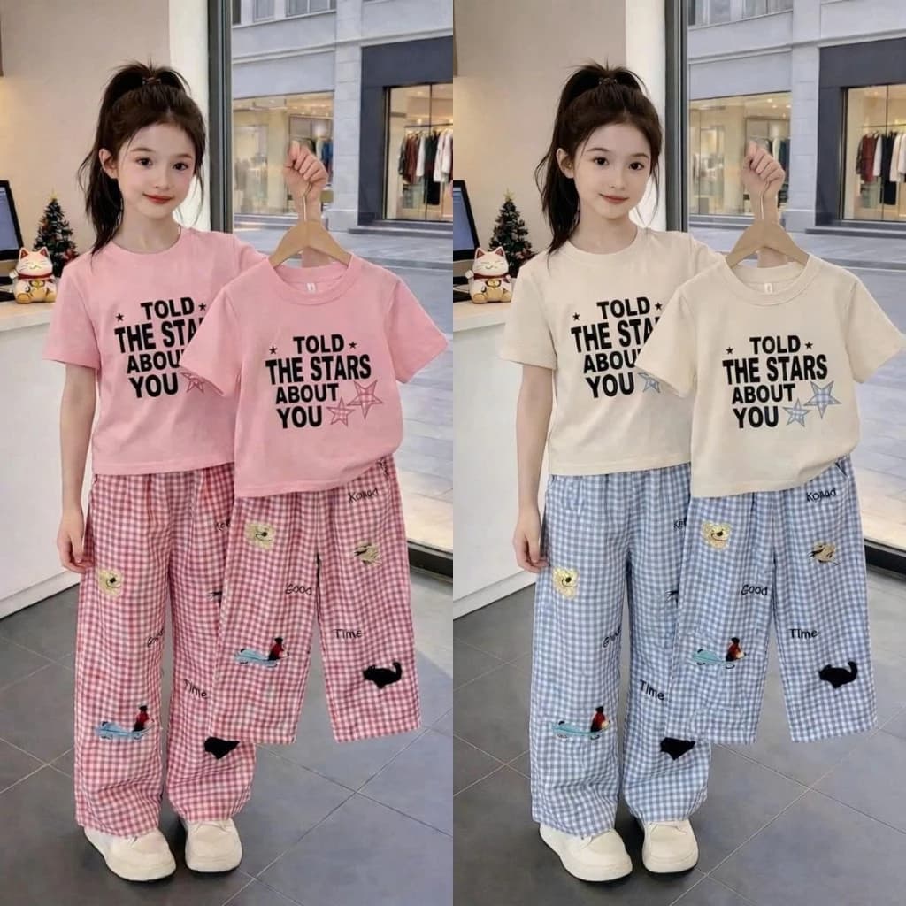 [14-44kg] Set bộ quần áo trẻ em, áo cộc quần dài dành cho bé gái thiết kế mới mẫu BỘ STARS.