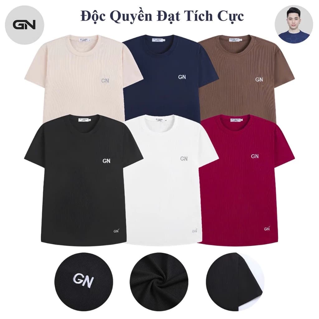(Độc quyền Đạt tích cực) Áo thun gân tăm 2026 cộc tay THÊU CHỮ GN SẮC NÉT mát mẻ co giãn 4 chiều nhiều màu thời trang GN