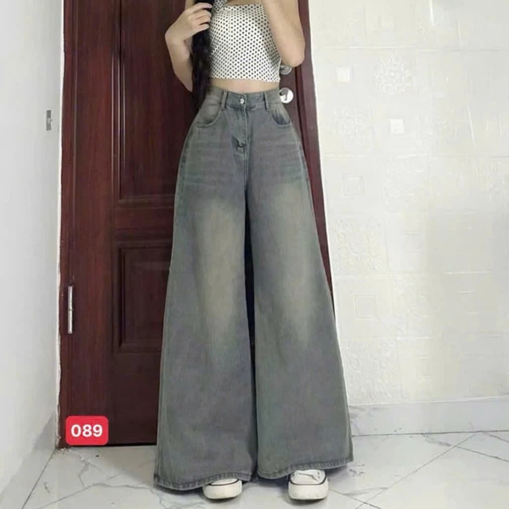 Quần jean nữ ống rộng, quần baggy jean cottong quần bò nữ cạp cao nhiều mẫu bi shop173 ms1235