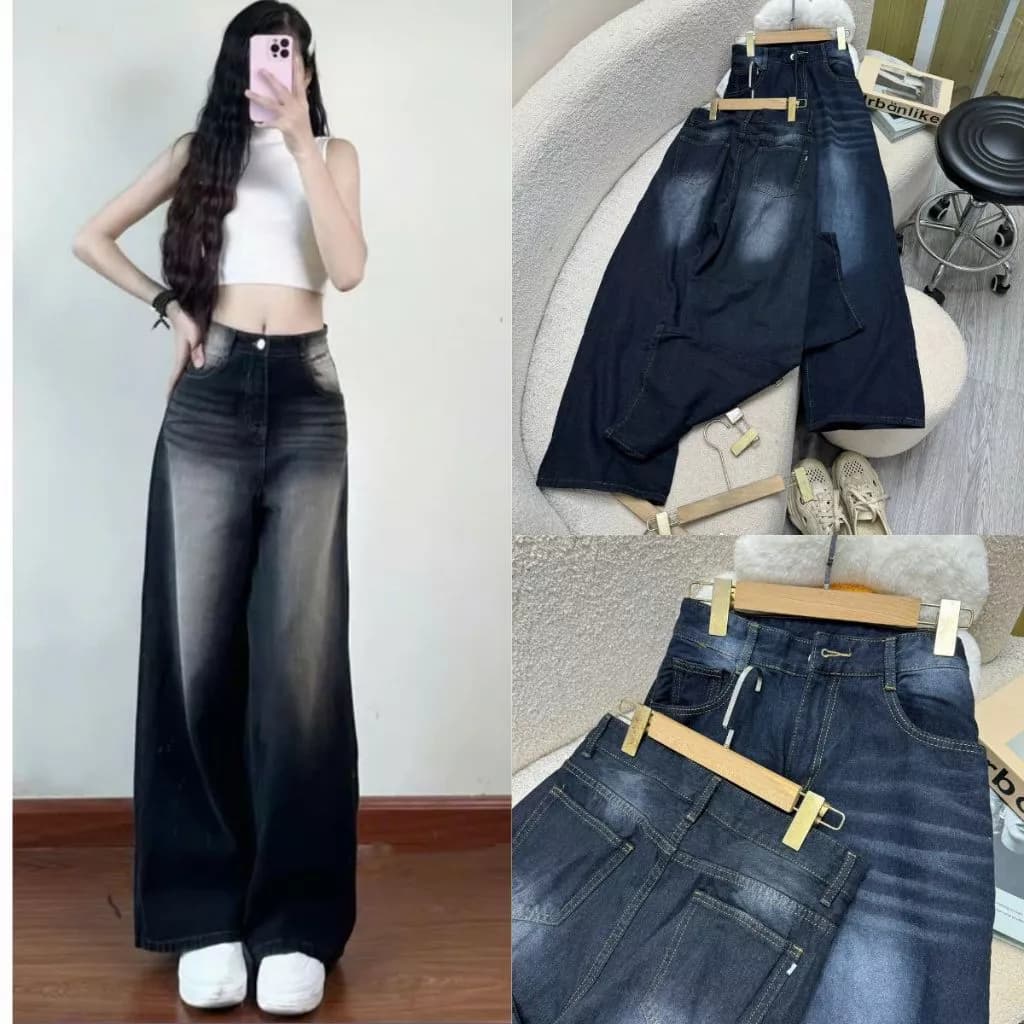 Quần Jean Suông Ống Rộng Bigsize Nữ Tôn Dáng Chất Vải Demi Cá Tính Mềm Mịn Cạp Cao Dễ Phối Đồ Q539+Q540