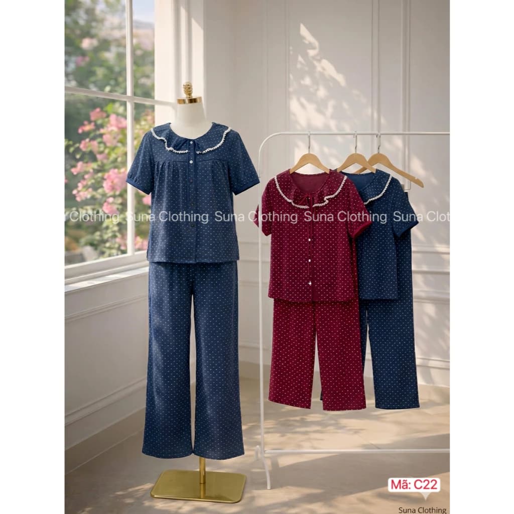 Bộ Quần Áo Nữ K37 - Bộ Pijama Nữ SUNA Tay Dài, Quần Dài Chất Đũi Vân Mây Mềm Mịn, Mặc Hè