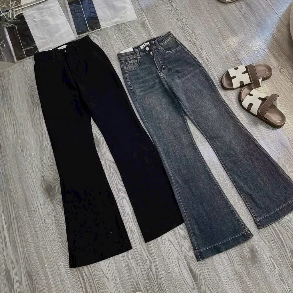 Quần Jeans Nữ Loe Lưng Cao Co Giãn, Quần Bò Ống Loe Dài Hack Dáng 3 Màu Hot Trend