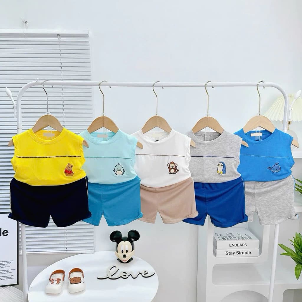 BL0011(9-30kg)- BỘ BA LỖ THÊU HÌNH THÚ THUN LẠNH CHO BÉ 0-6TUỔI