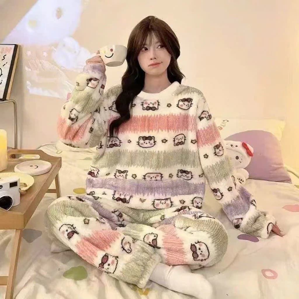 Đồ bộ bông tuyết nữ cao cấp – Set đồ ngủ mùa đông siêu mềm mịn, ấm áp, form rộng dễ thương Hàn Quốc
