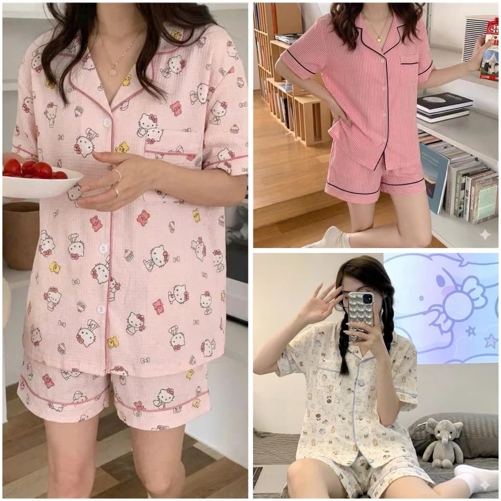 Bộ pijama mùa hẻ mẫu mới tay cộc quần đùi nữ, đồ bộ pijama nữ mặc nhà họa tiết dễ thương cute B66