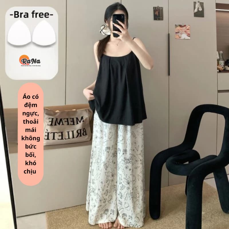 Bộ mặc nhà tay lỡ quần dài có mút ngực cố định, tiện mặc mọi lúc