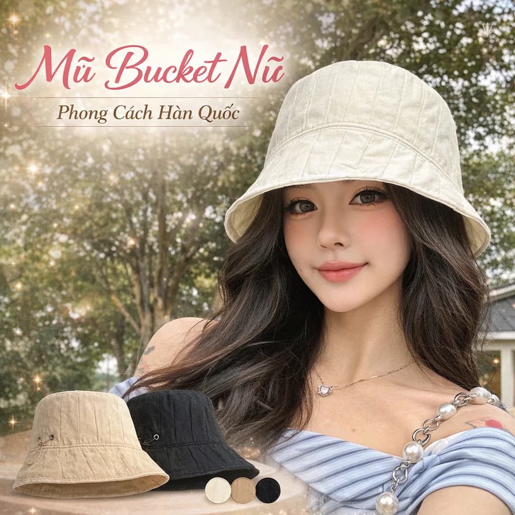 Mũ Bucket Nữ MH10 Thời Trang Hàn Quốc AK House – Mũ Tai Bèo Chống Nắng Cao Cấp, Vải Nhăn Nhẹ, Dây Rút Điều Chỉnh Size