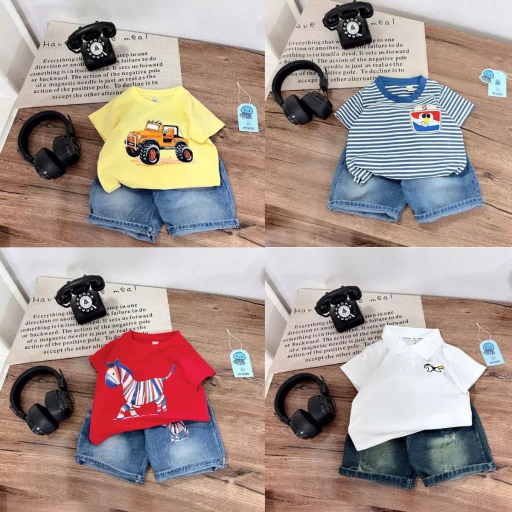 Bộ quần áo mùa hè cộc tay mát mịn cho bé trai hình ô tô . hoạt hình siêu đáng yêu size từ 8-20kg