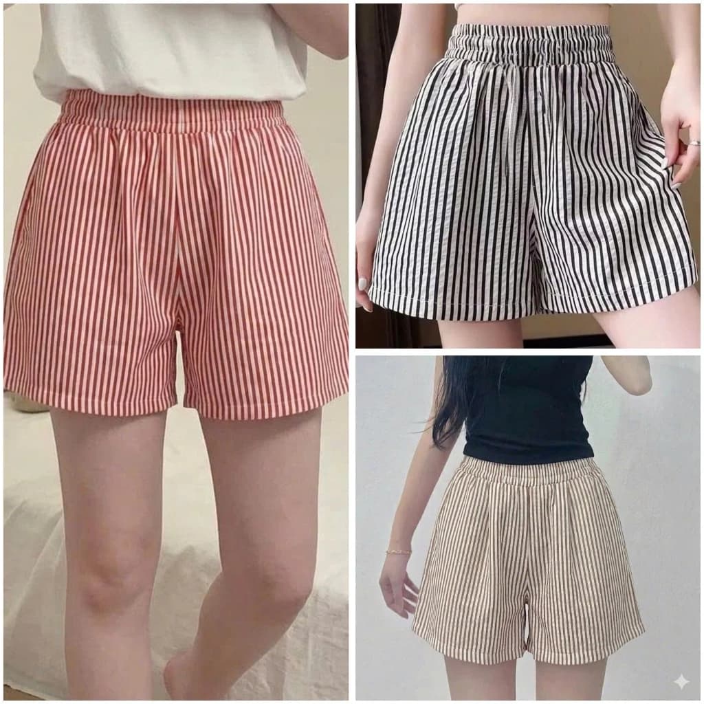 Quần Đùi nữ kẻ sọc cạp chun đẹp - Short thun ngắn mặc ở nhà thoải mái màu trắng, đen cá tính ulzzang