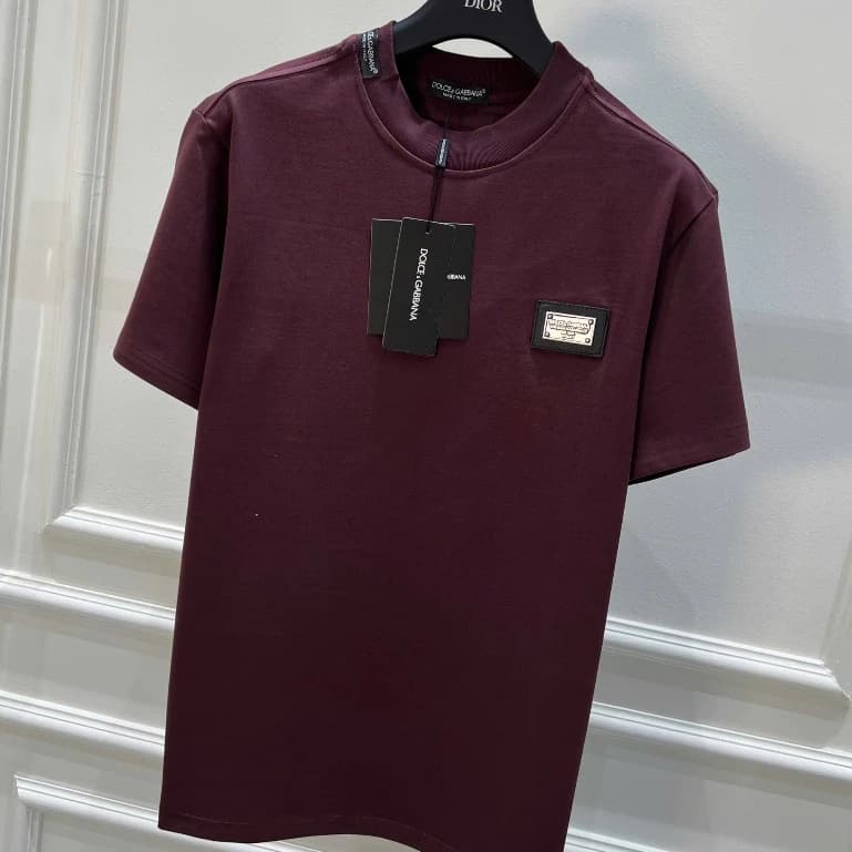 Áo phông nam nữ Premium Cotton đỏ trơn phối thêu logo Đôn Chề da tag sắt khắc chữ phối mác viền cổ cho ae boy phố
