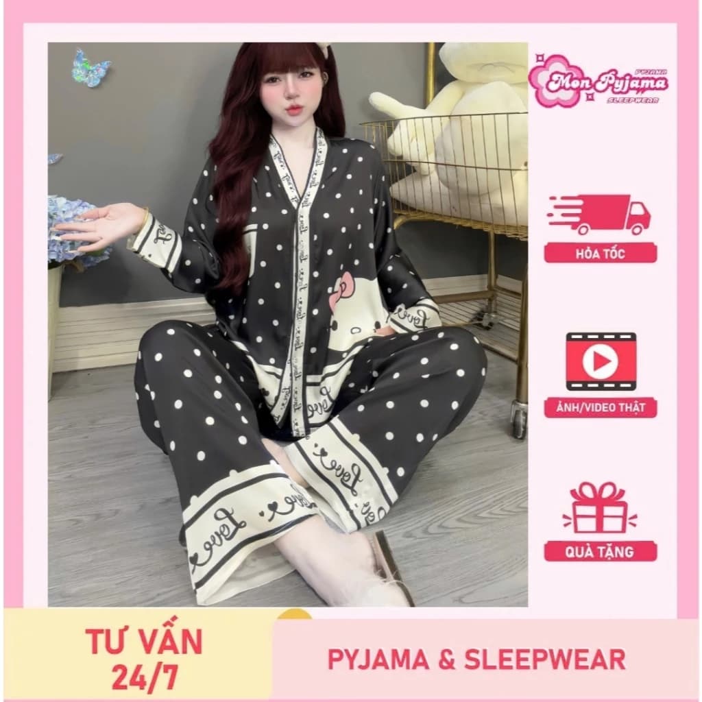 Đồ bộ nữ đồ mặc nhà,đồ ngủ dễ thương,bộ tiểu thư lụa latin mềm mịn mát cổ Y họa tiết dễ thương [360]