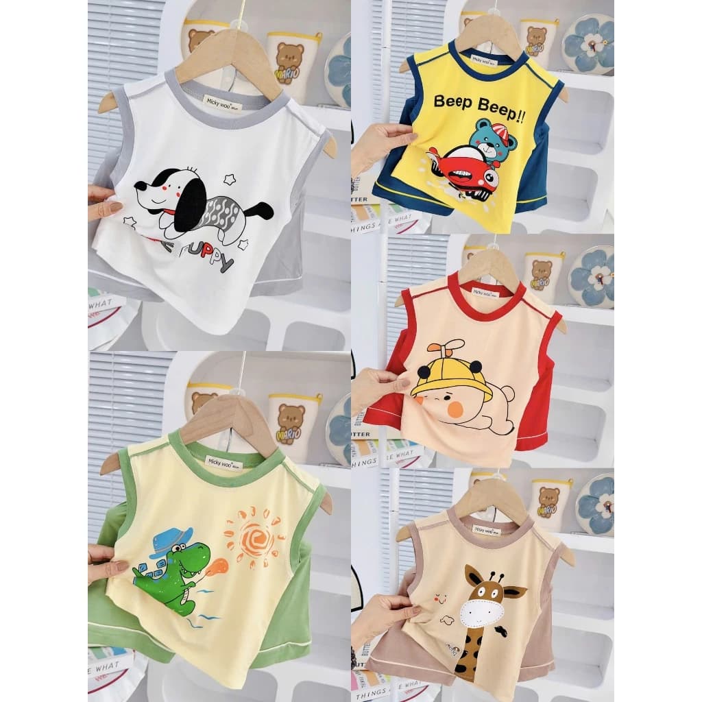[ 8-25 ký ] Bộ Sát nách Thun Lạnh Micky woo cho bé trai bé gái mặc mùa hè mền mịn mát cho bé mặc đi học mặc ở nhà