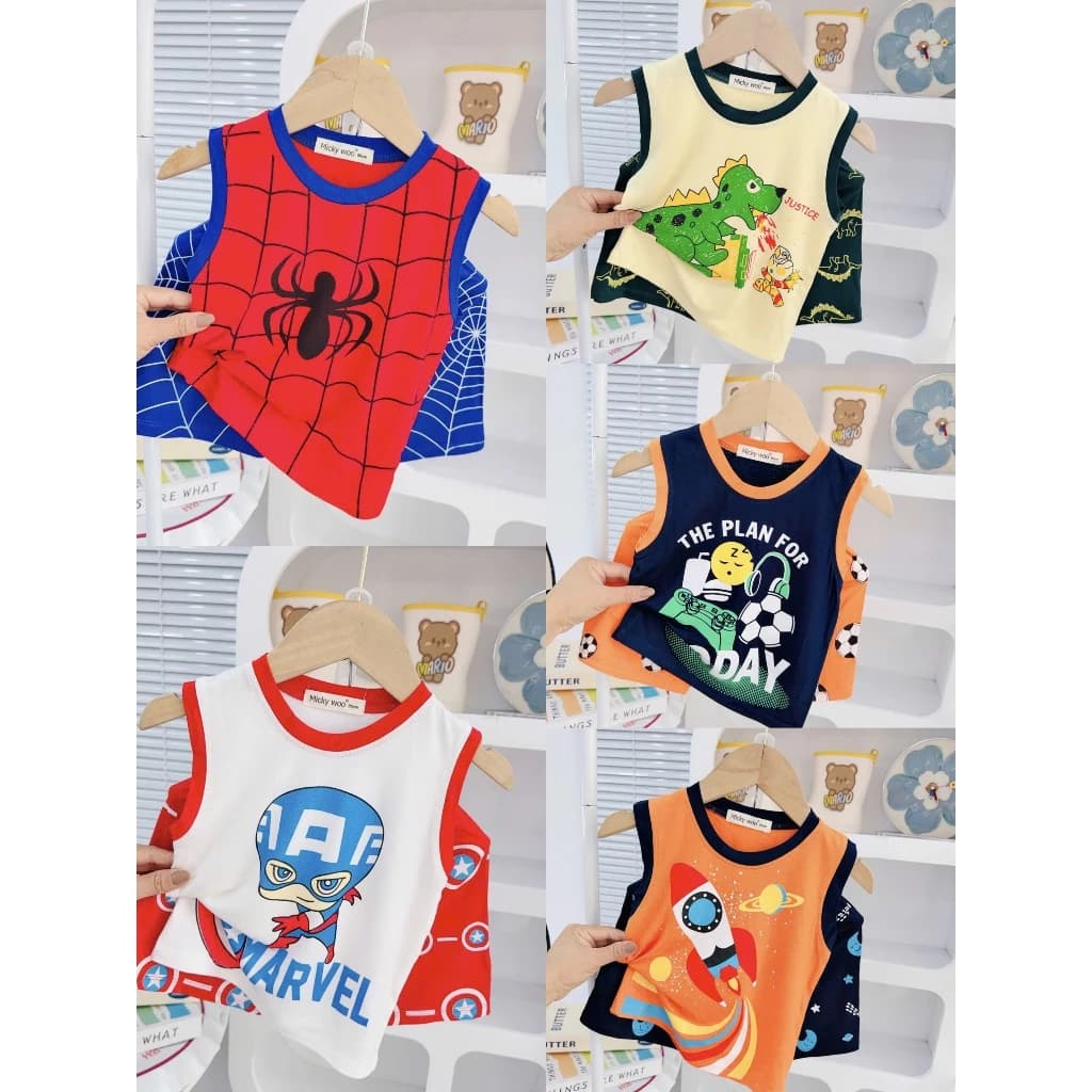 Bộ ba lỗ Thun Lạnh Micky woo Cho Bé Đi Học Đi Chơi Mềm Mịn Mát mặc ở nhà mặc đi hoc 8-25kg Cao 80-124cm