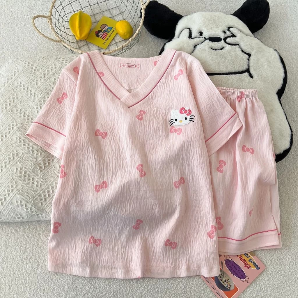 [Sẵn] Bộ ngủ pyjama cộc tay dành cho nữ mặc nhà cổ V nhiều hoạ tiết dễ thương