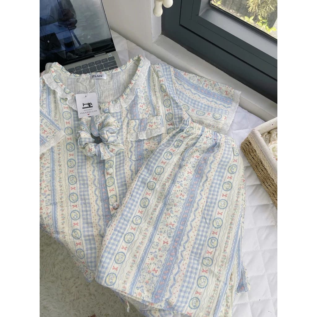 Xô muslin màu thổ cẩm, cổ tròn gắg ren 38-75kg,chất vải tự nhiên an toàn lành tính cho da.mềm.mịn,thoải mái cho giấc ngủ