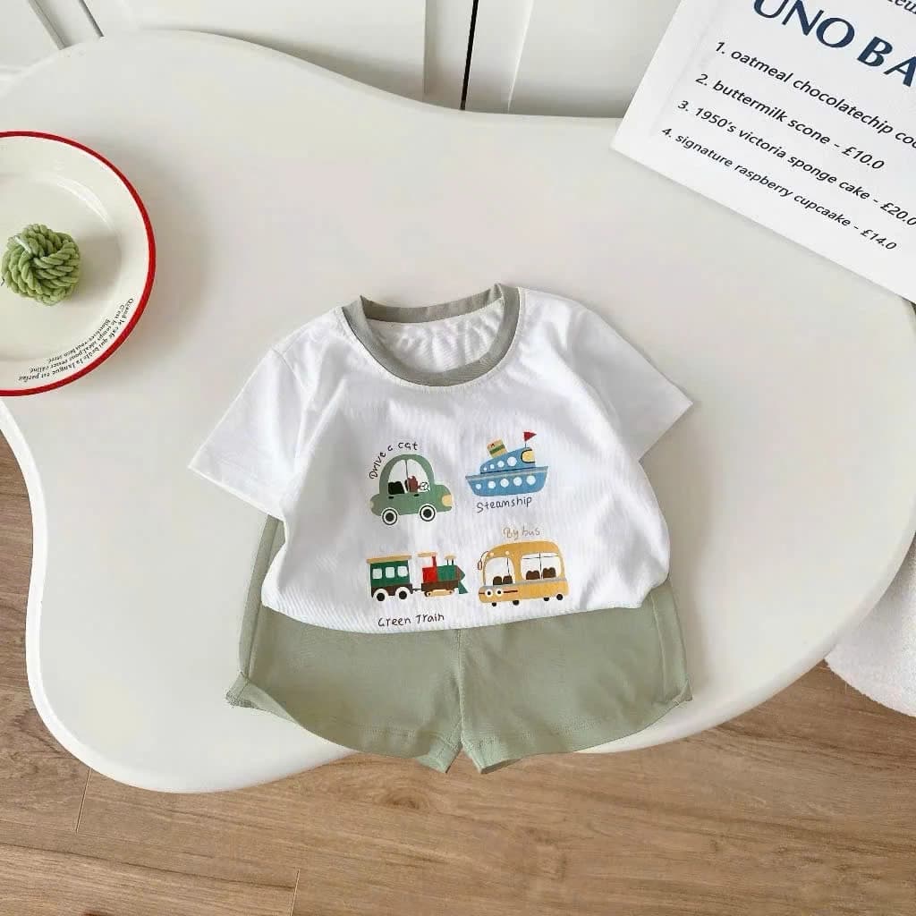 Bộ Quần Áo Cộc Tay Chất Cotton Mềm Mại Co Giãn Dành Cho Bé Trai 6-18 Kg
