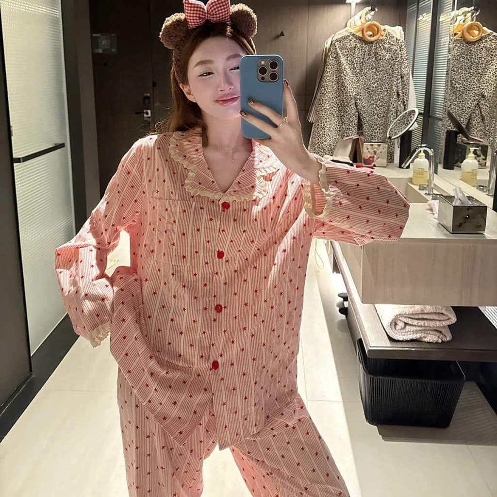Bộ Đồ Ngủ Pijama Nữ Cotton Cloud 135g Họa Tiết Ngôi Sao Cao Cấp - Đồ Mặc Nhà Mùa Hè Thoáng Khí