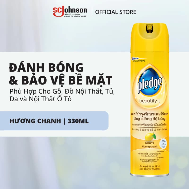 PLEDGE Combo 2 Chai Xịt Bóng Gỗ Hương Chanh Làm Sạch Và Bảo Vệ Bề Mặt 330ml x2