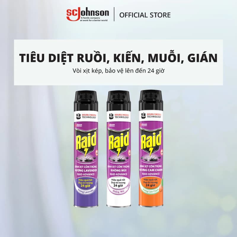 RAID Combo 5 Xịt Côn Trùng Hiệu Quả Tốt Duy Trì Trong 24h 520ml x5
