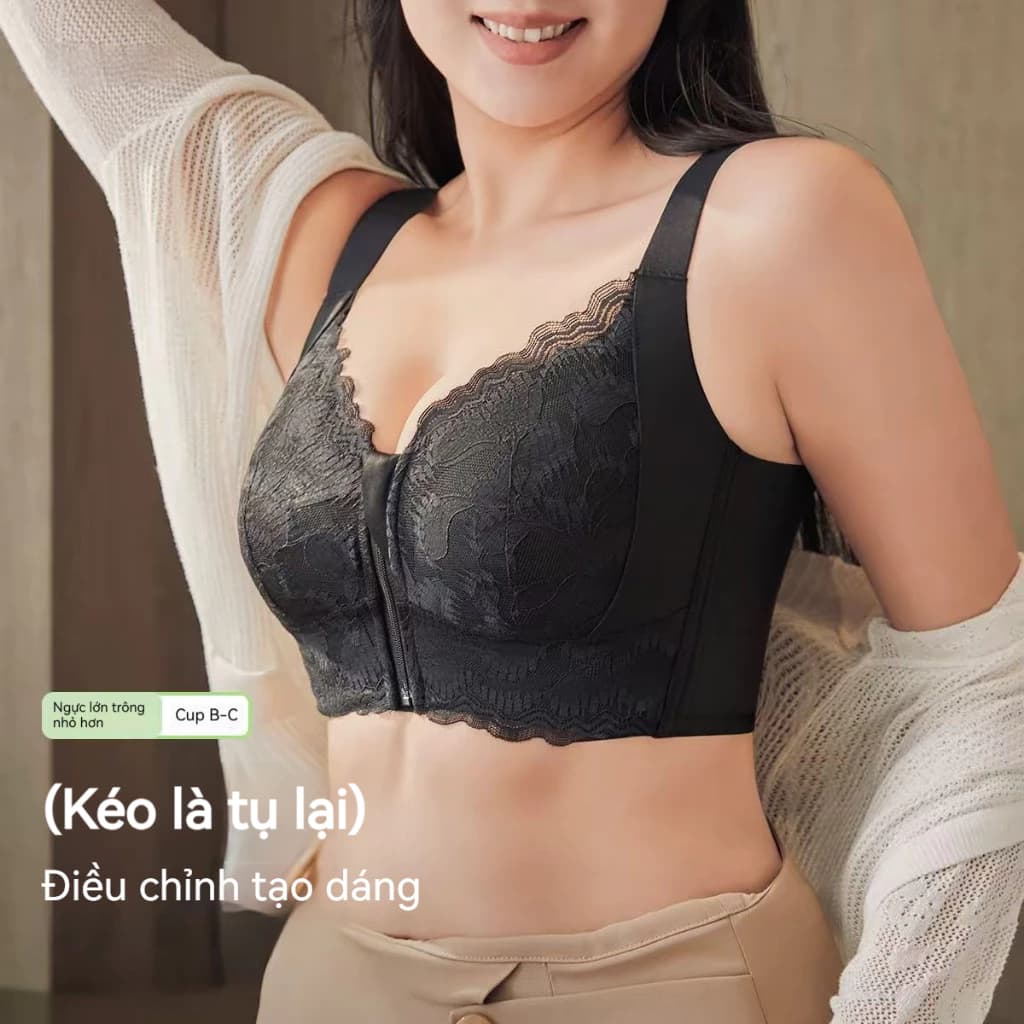 Áo Lót Dây Kéo Trước - Mặc Cởi Nhanh | Size Lớn Không Gọng |Ren Mỏng Co Giãn, Ôm Phủ & Nâng Đỡ Ngực