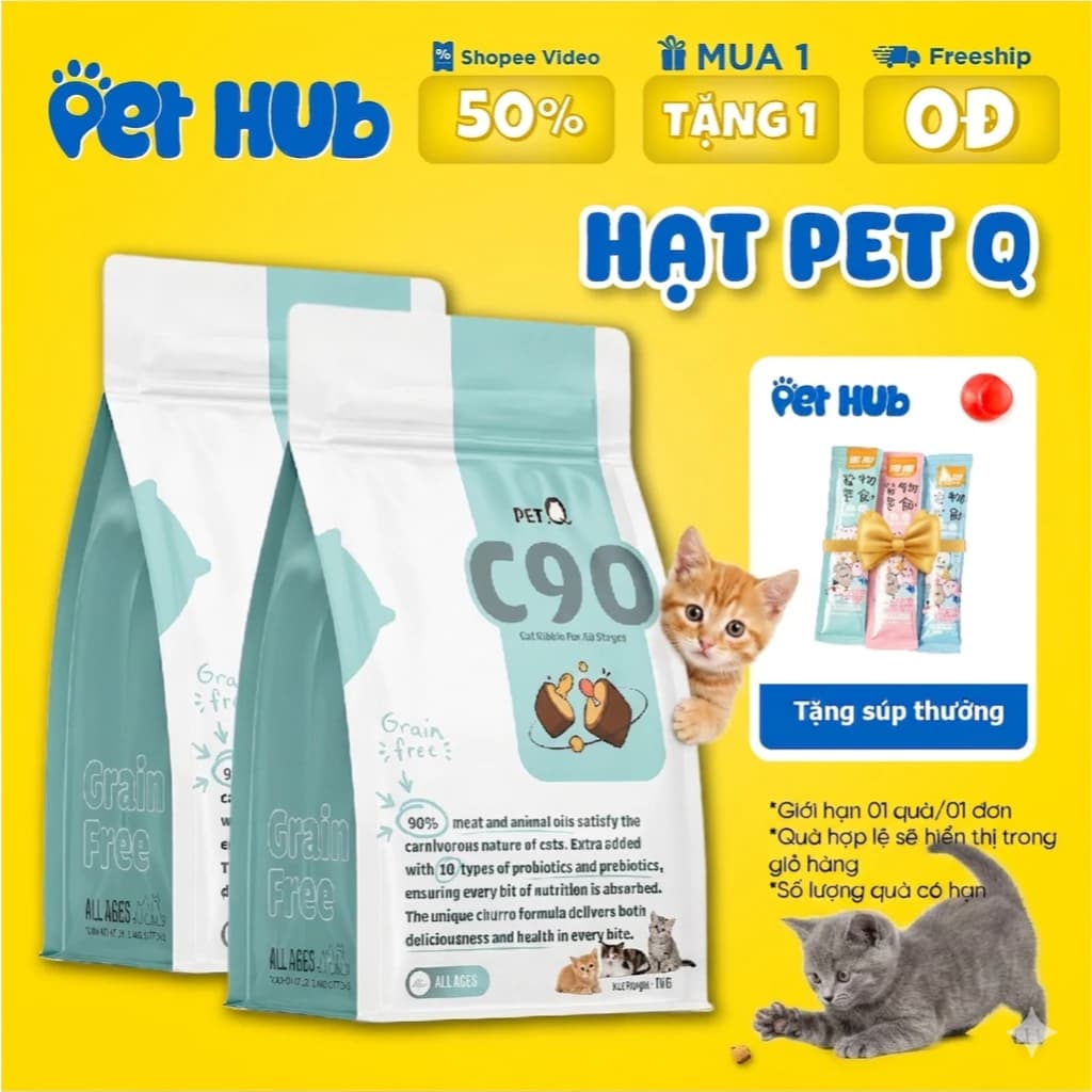 [1KG] Hạt PetQ Churro C90,C90U,C90K, Thức Ăn Hạt Pet Q Cho Mèo Dinh dưỡng, Ngon miệng