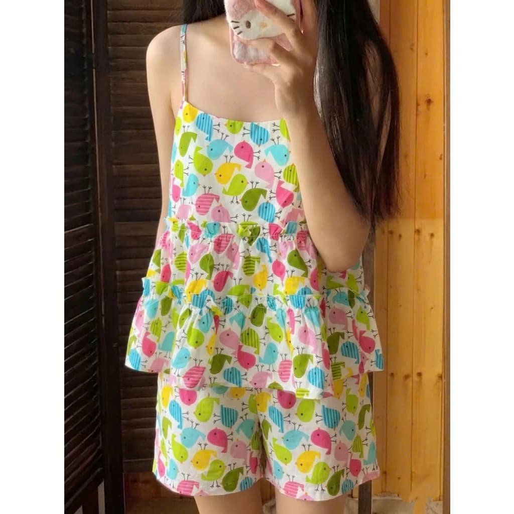 Bộ ngủ nữ ngắn áo 2 dây  dễ thương chất Đũi, Tole, Lụa, cotton mềm mát và thấm hút mồ hôi tốt
