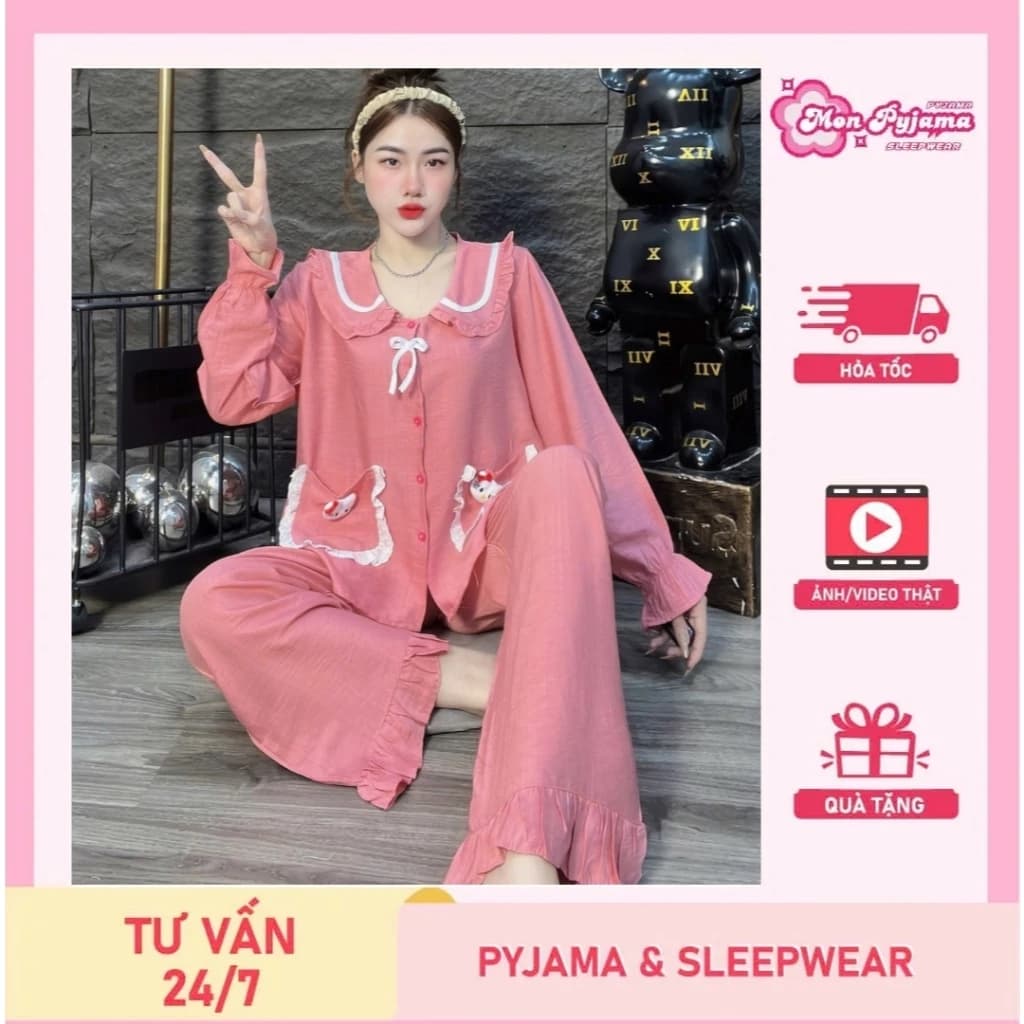 Đồ bộ nữ đồ mặc nhà,đồ ngủ nữ dễ thương,đồ xinh đũi tiểu thư cao cấp trơn đủ màu túi hello kitty[02]