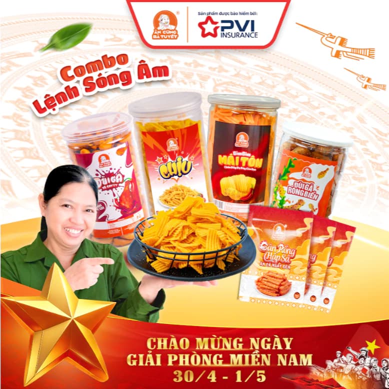 COMBO LỆNH SÓNG ÂM:1 hũ chịu -1 hũ đùi gà tê cay-1 gà rong biển-1 hũ mái tôn + 3 gân rồng M70