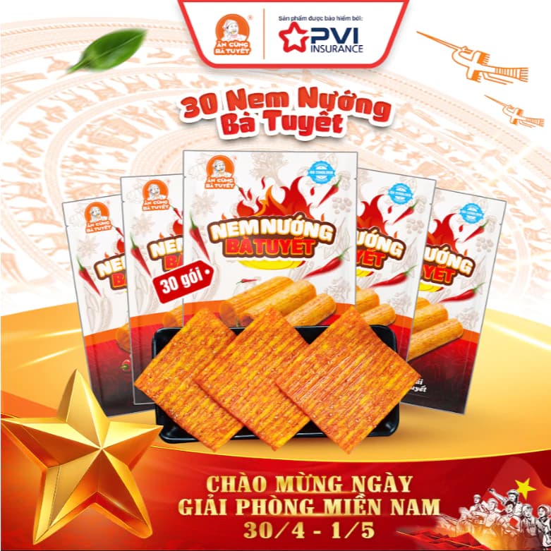 (Tặng 1 chân gà) Combo 30 Nem Nướng Phên Bà Tuyết - Ăn cùng bà Tuyết M3