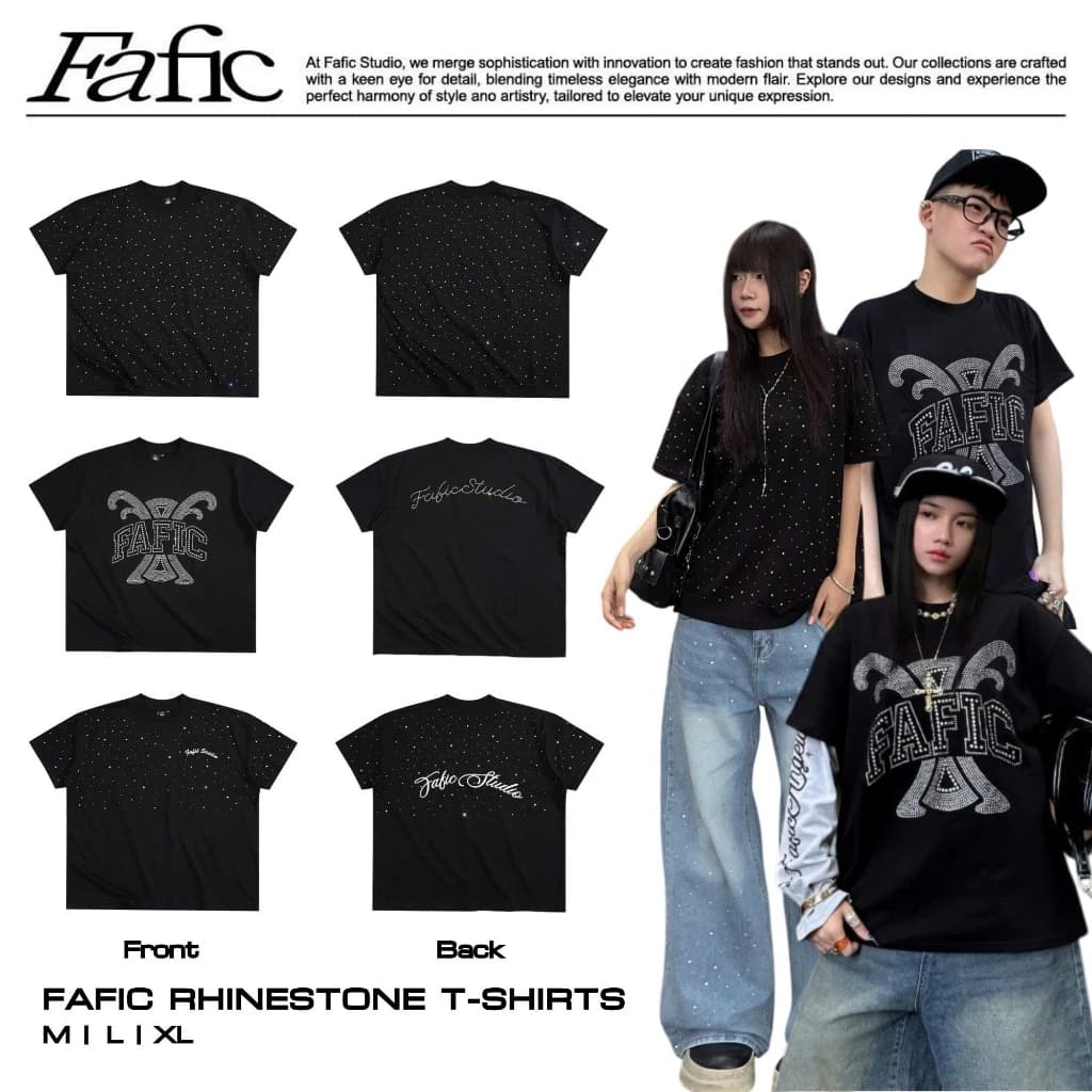 Áo thun trơn đính đá from BOXY nam nữ  from rộng Fafic Studio cotton thoáng mát thích hợp mùa hè