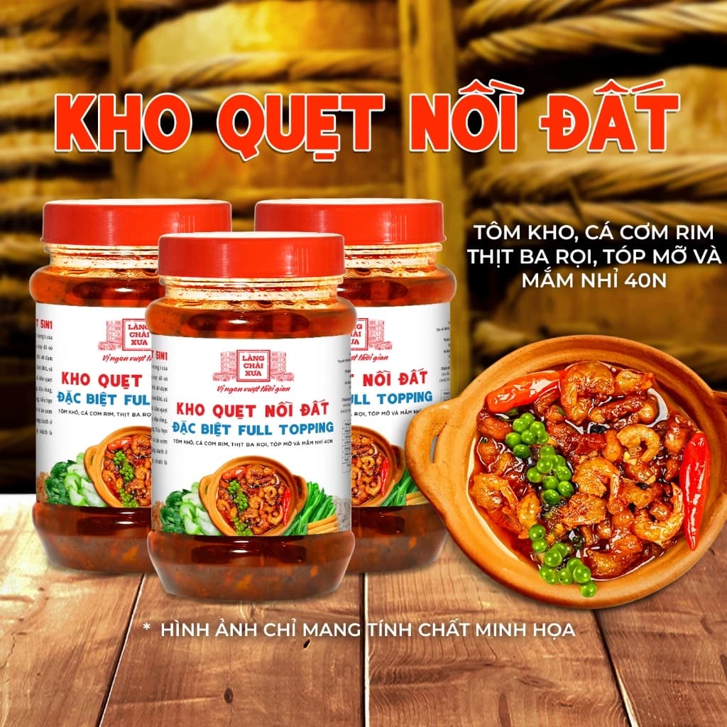 [COMBO 3 HỦ] Kho quẹt nồi đất Làng Chài Xưa 250g/hủ thơm ngon đặc biệt full topping