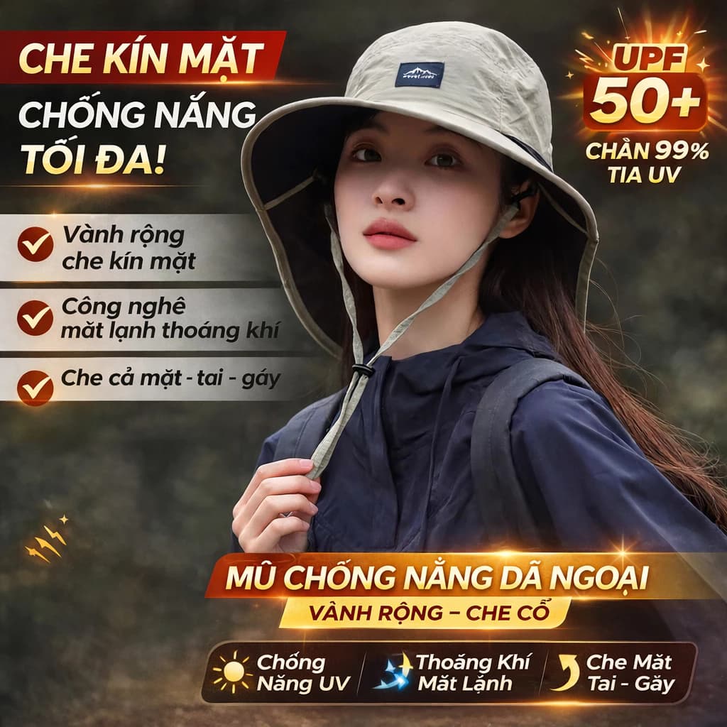 Mũ Chống Nắng MH12 Vành Rộng UPF50+ Che Cổ, Thoáng Khí, Mũ Đi Phượt Du Lịch Outdoor Nam Nữ