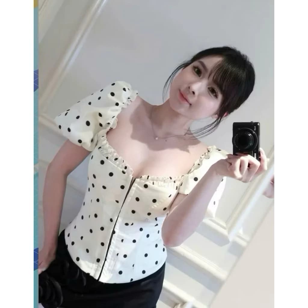 [bigsize 60-90kg] Áo chấm bi kiểu corset mã 565