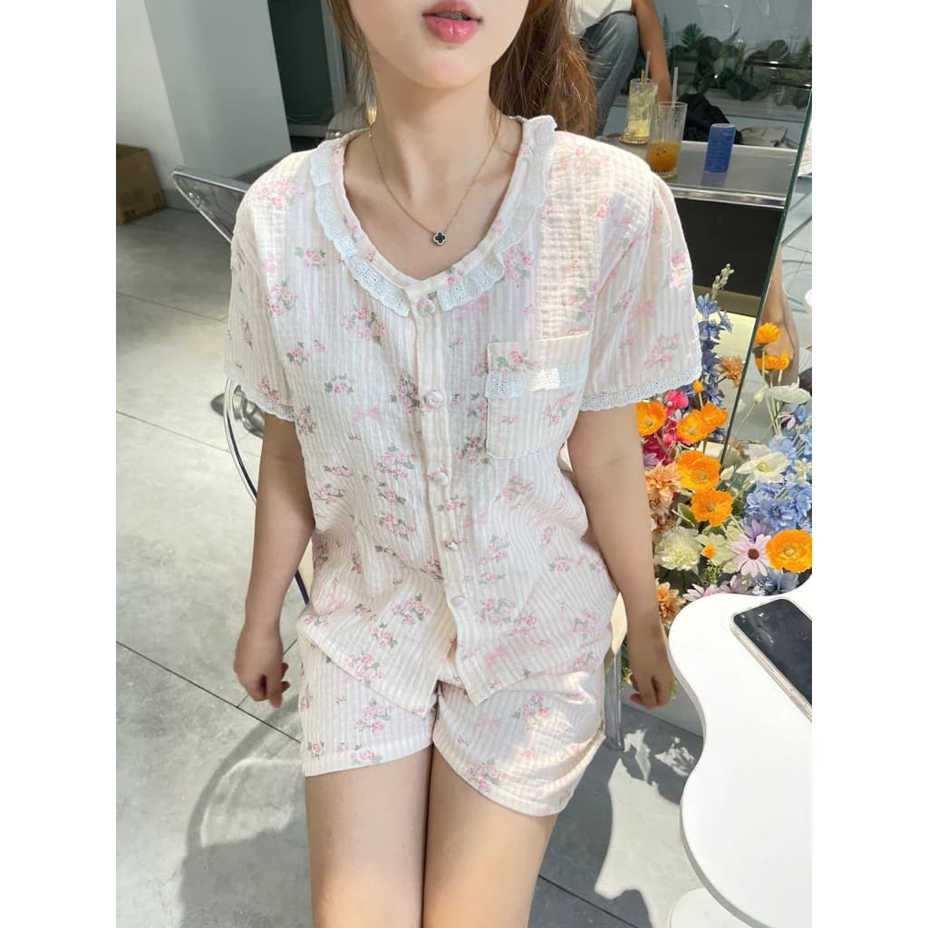 Bộ mặc nhà xô muslin,hoa tiết hoa hồng 38-75kg,vải mềm.mịn.thấm hút tốt.an toàn cho da,thoải mái cho giấc ngủ của bạn