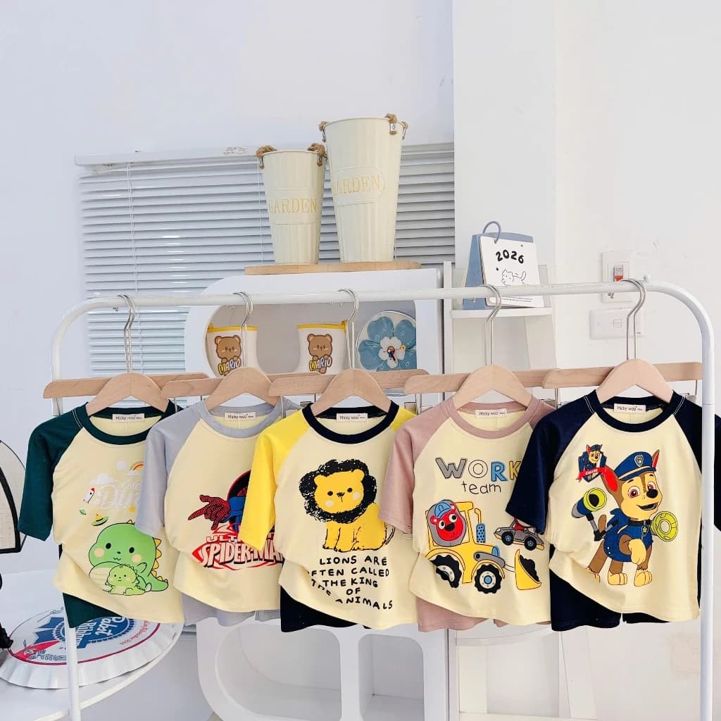 Bộ Lửng Cộc Tay Thun Lạnh Micky woo cho bé trai  Cho Bé 9-25kg Cao 90-124Cm Mềm Mịn Thoáng Mát mùa hè mát