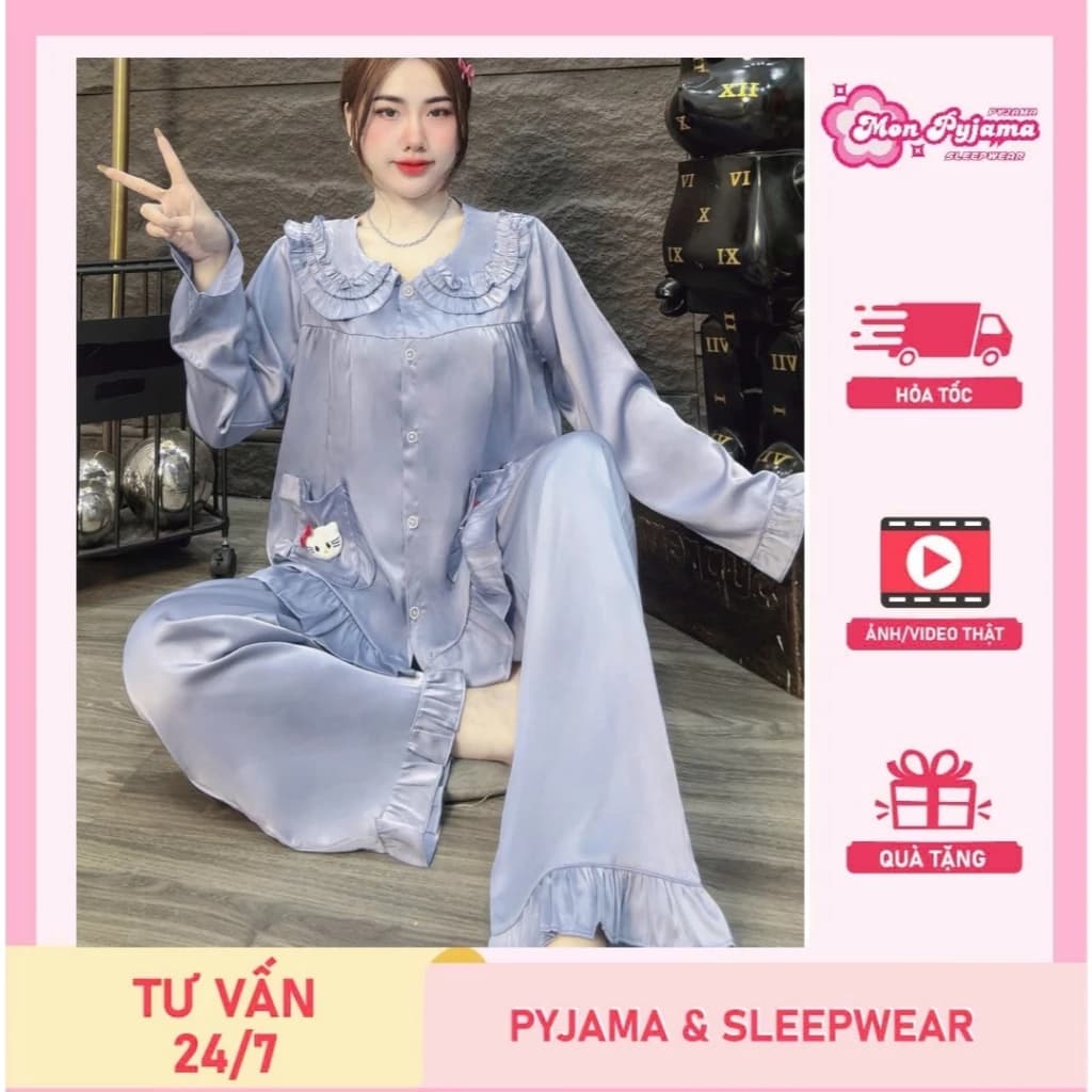 Đồ ngủ lụa latin cao cấp,đồ bộ mặc nhà nữ dễ thương,pijama tiểu thư dài mát nhiều họa tiết sang [17]