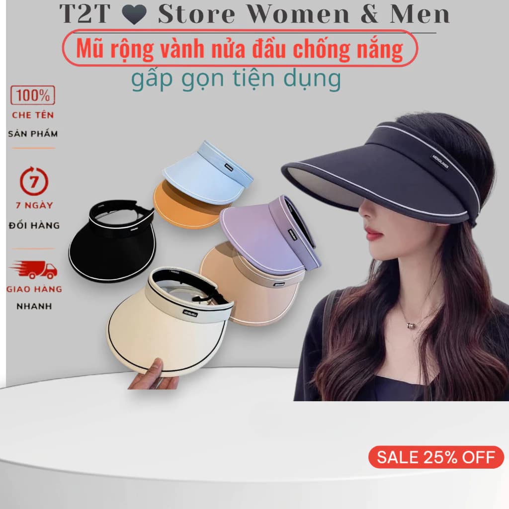 Mũ rộng vành nửa đầu thời trang  chống nắng chống tia UV năng động trẻ trung hotren tiện lợi Mũ Chống Nắng Thời Trang Na