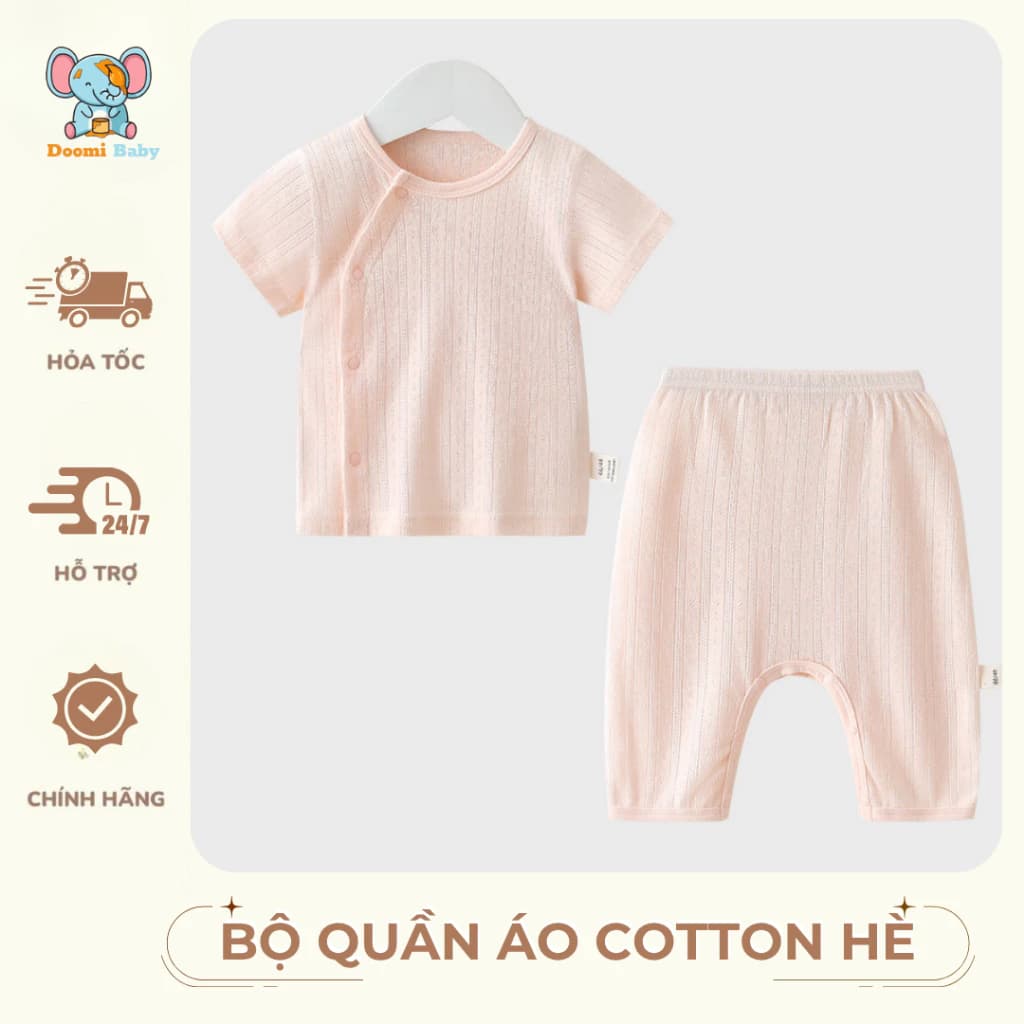 Bộ Đồ Mùa Hè Cho Bé 2 Mảnh Áo Tay Ngắn + Quần Dài Cotton Mềm Mát Thoáng Khí Thấm Hút Mồ Hôi HT862