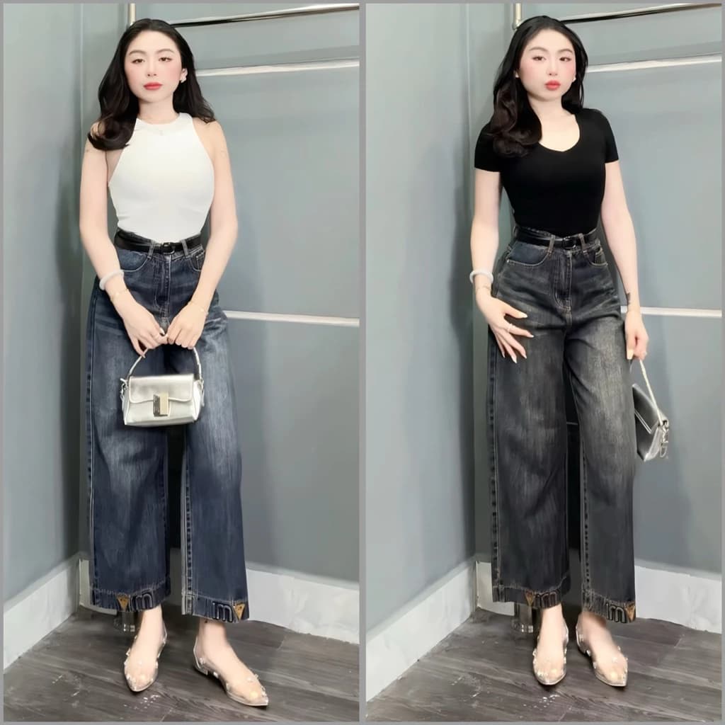 (95cm) Quần Jean Nữ Suông Rộng Nấm Trơn QC. Jean Không Giản. Đủ Size XS/S/M/L(6748)