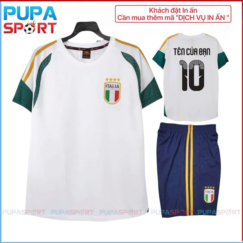 Bộ Đồ Đá Banh Hd, Tuyển Ý Traning  2026 - Màu Trắng Xanh, Vải Mè Cho Nam Nữ, Có In Tên Unisex Top Sport Top Sport Quần