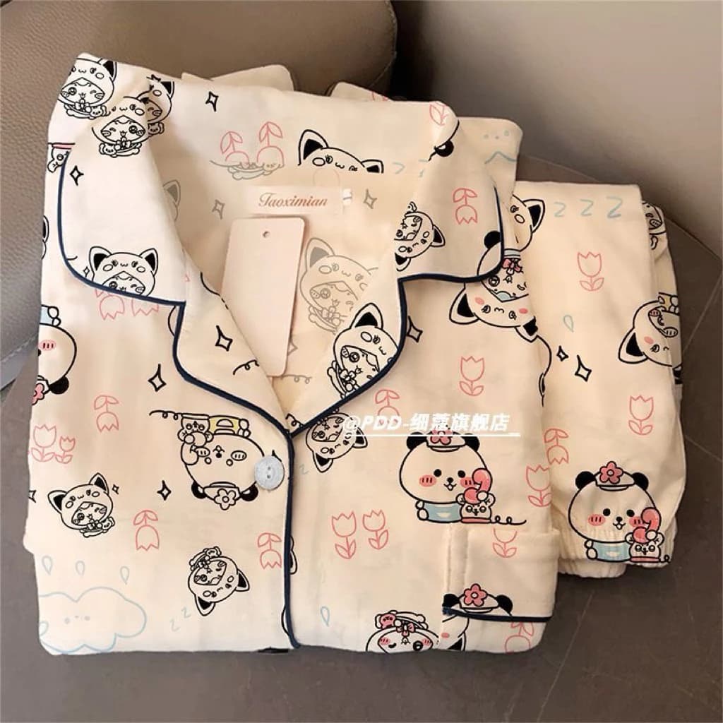 Bộ đồ ngủ nữ mềm họa tiết – Pyjama dài tay dễ thương