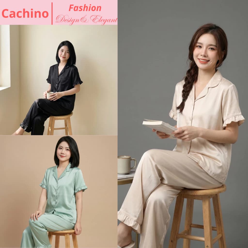 Bộ pijama cao cấp dài tay Bộ ngủ mặc ở nhà lụa Xước trơn tay bèo C07