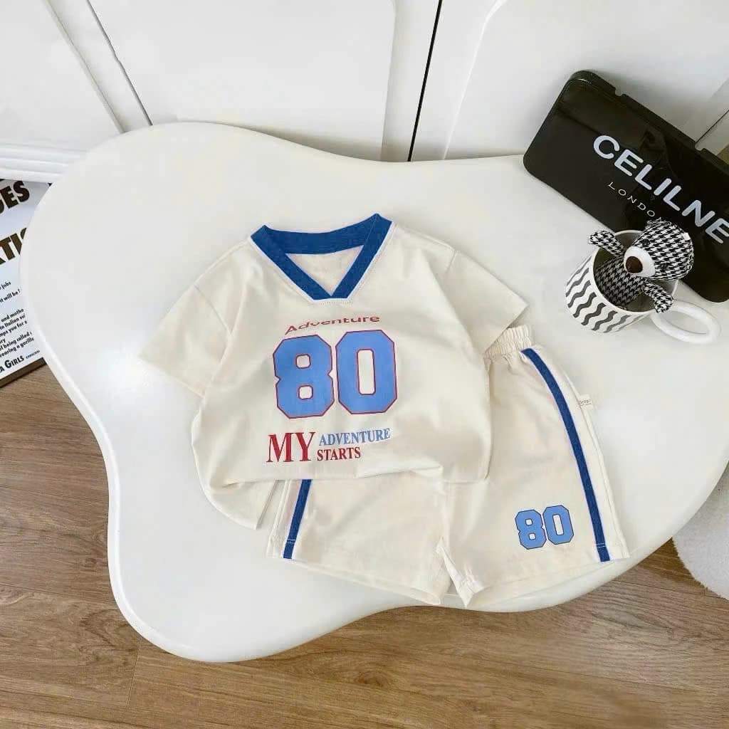 Bộ Quần Áo Cọc Tay In Số 80 Chất Cotton Mềm Mại Thoáng Mát Dành Cho Bé 8-23Kg