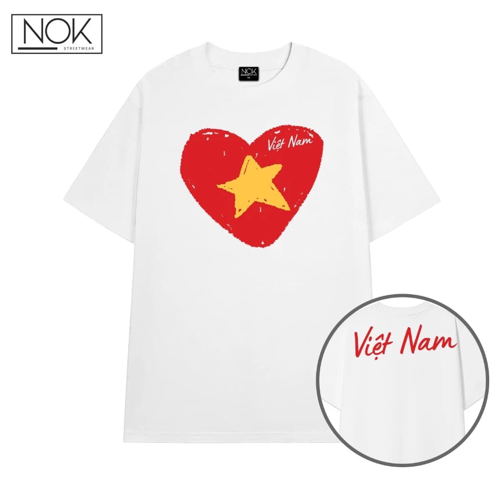 Áo thun Việt Nam in hình trái tim, chất liệu cotton mềm mịn thoáng mát NOK -NS069