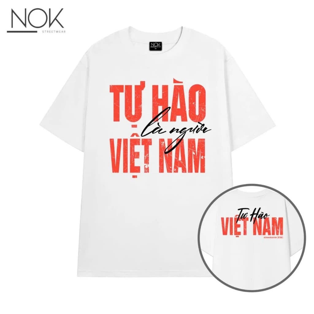 Áo thun cổ tròn unisex form rộng Tự hào là người Việt Nam chất liệu cotton thoáng mát NOK-NS074
