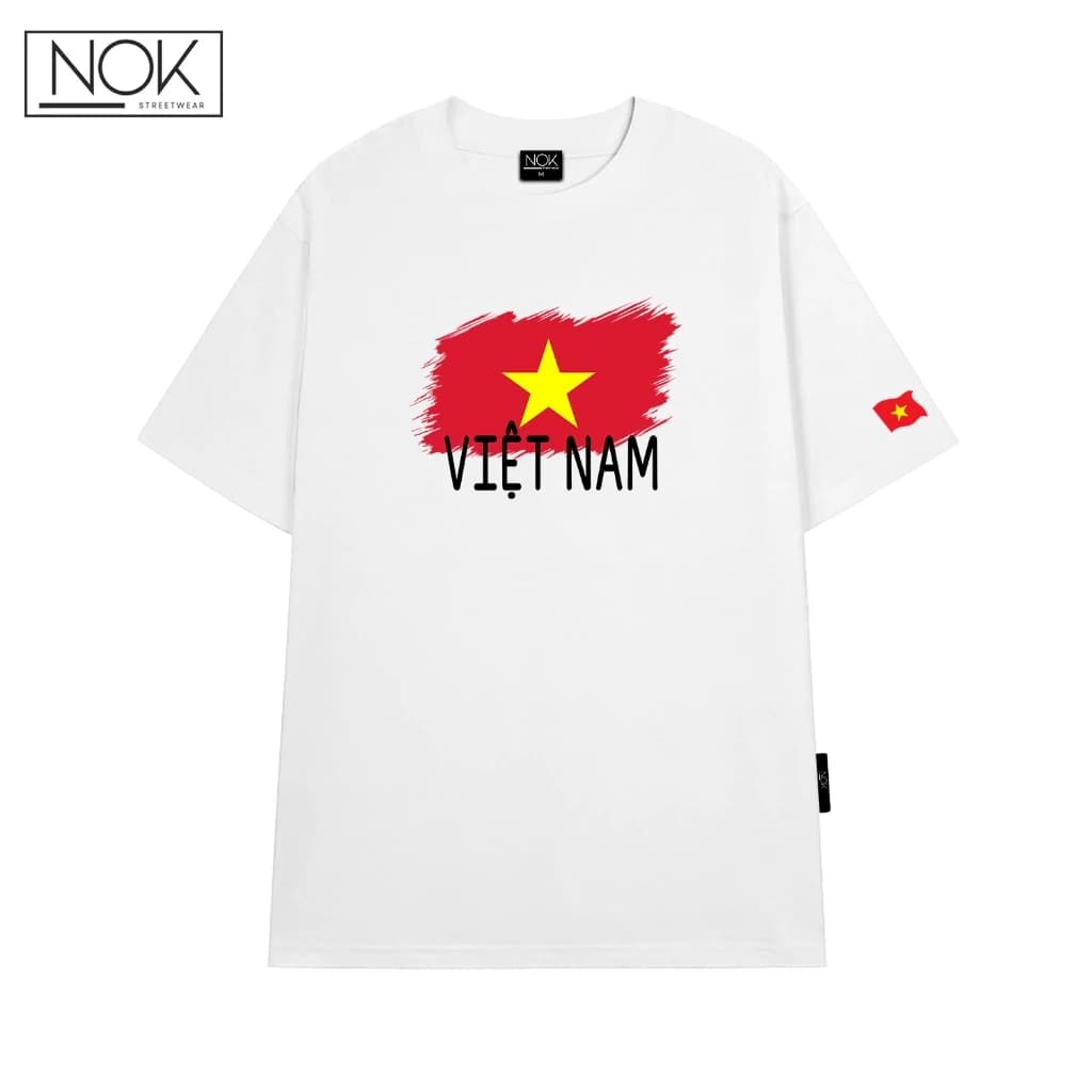 Áo thun local brand in hình lá cờ Việt Nam, form rộng cổ tròn chất liệu cotton cao cấp NOK-N055
