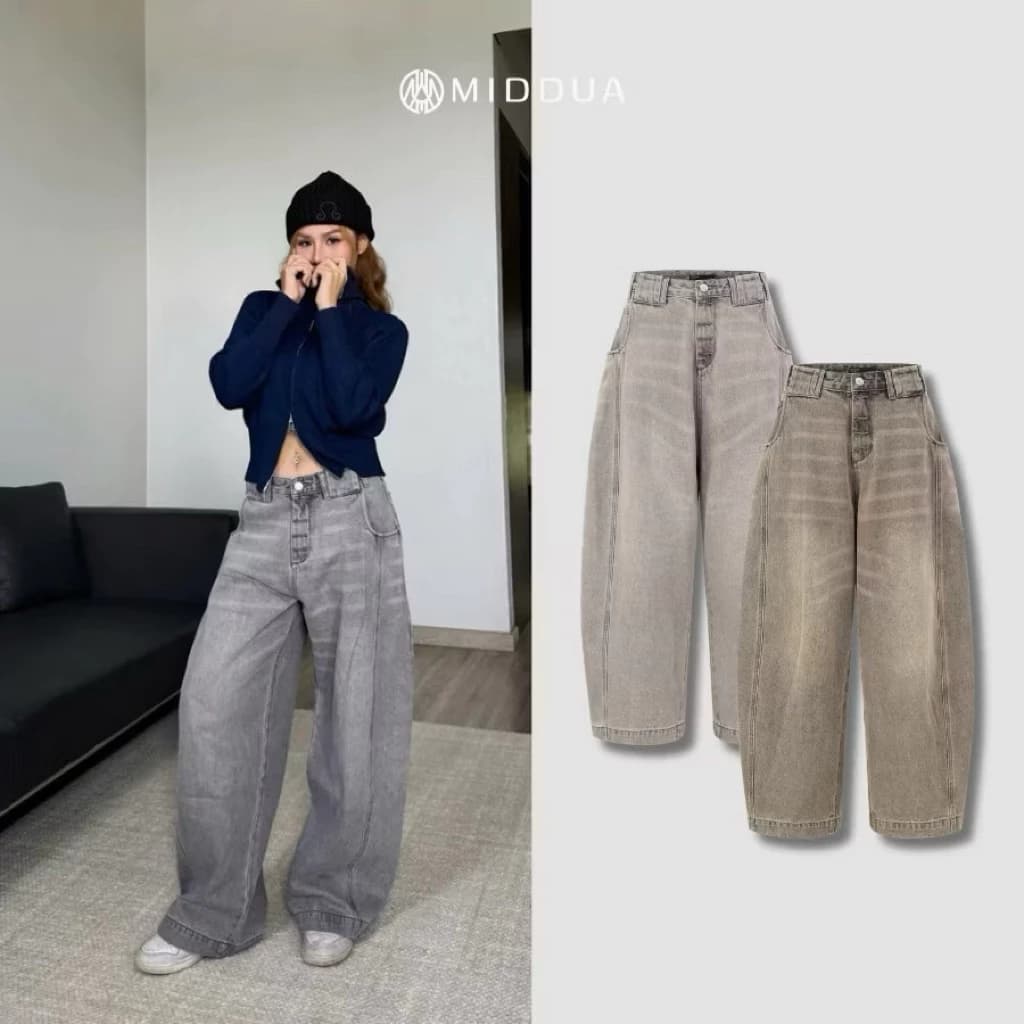 [ MIDDUA ] - RIN154 Suông baggy xám form trễ