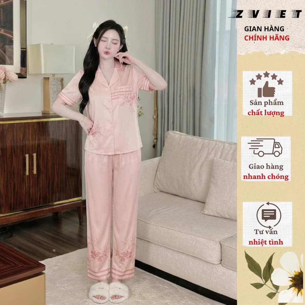 Bộ Pijama Nữ Lụa Cao Cấp Zviet Tay Ngắn Họa Tiết Dễ Thương Mặc Ở Nhà Mùa Hè Đồ Ngủ Nữ Mềm Mịn CD11