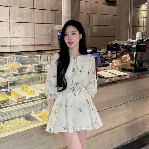 lyn- ĐẦM VÁY TAY LỬNG DÁNG NGẮN HOA HOÉT THÊU NỮ QC