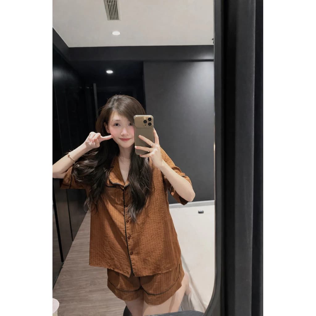 ( Ảnh thật tự chụp ) Set bộ CỘC TAY pyjama kẻ basic viền né chất đẹp By Chun